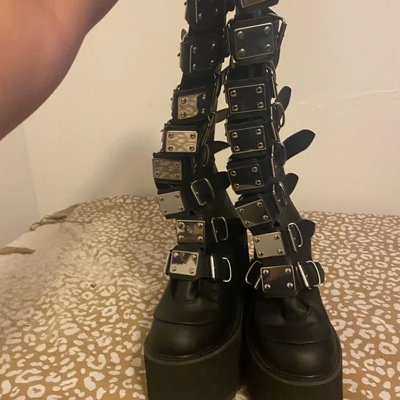 Demonia Black Platform Buckle Boots - Picture 6 of 8